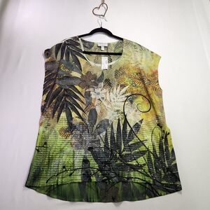 Sleeveless Green Botanical Print Top